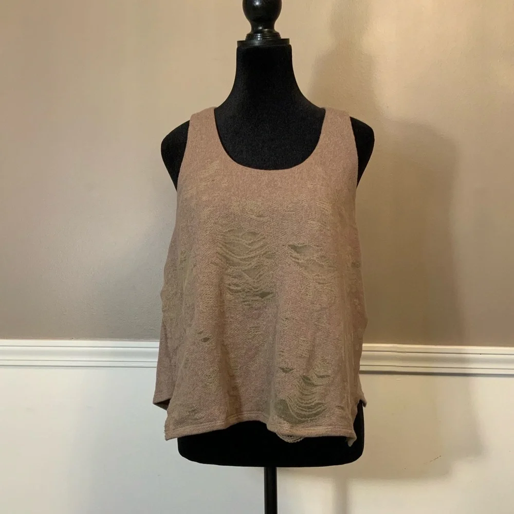 ALO Yoga Beige Tank Top with Distressed Texture